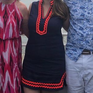 Navy & Fluorescent Orange Dress